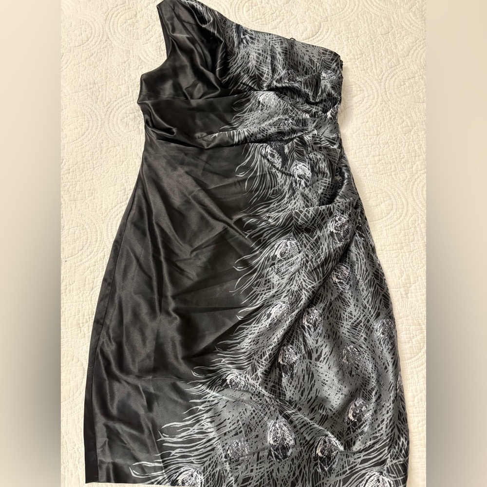 London Times One Shoulder Black and Gray Dress